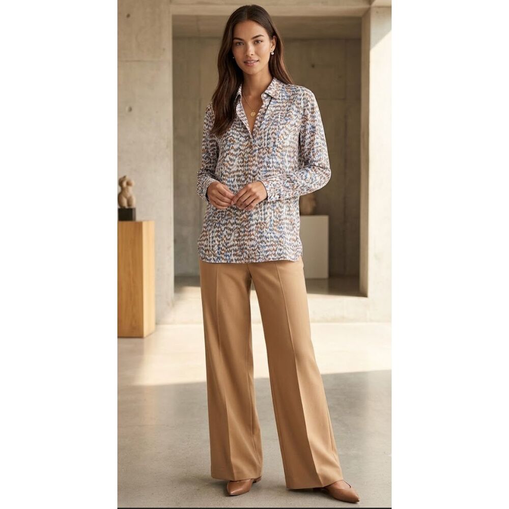 Theory Classic Menswear Shirt XS Button Up Blouse Office Abstract Blue Brown